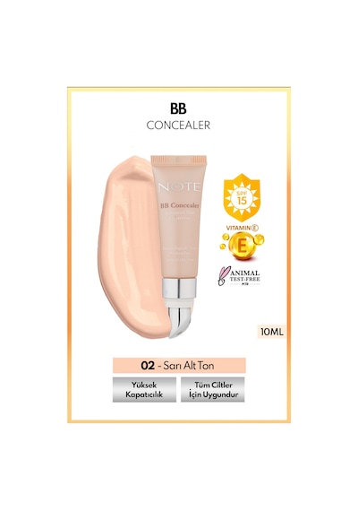 Note Cosmetique Bb Concealer Spf 15 Yoğun Kapatıcı Metal Başlıklı Göz Altı Kapatıcısı - 02 Orta Açık
