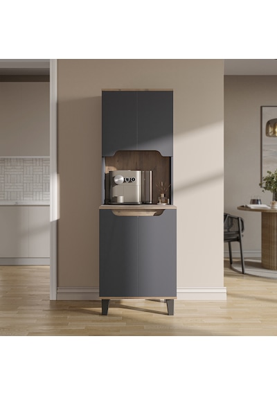 Defne Kahve Köşesi, Çok Amaçlı Dolap, 4 Kapaklı Kiler Dolabı, Mutfak Dolabı 60 Cm Atlantik Çam - Antrasit Defne Kahve Köşesi, Çok Amaçlı Dolap, 4 Kapaklı Kiler Dolabı, Mutfak Dolabı 60 Cm Atlantik Çam - Antrasit
