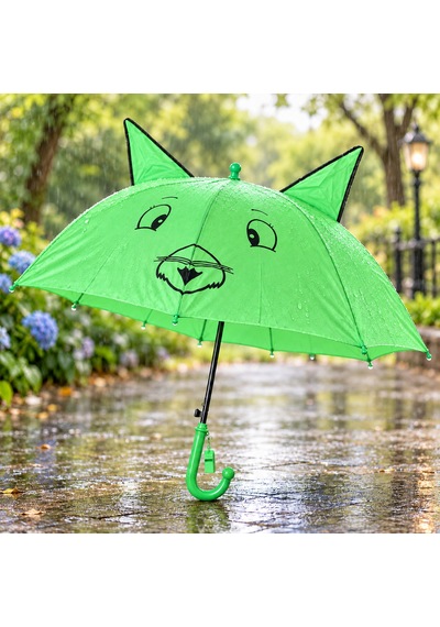 Mubx Kedi Kulaklı Çocuk Şemsiyesi 76 Cm Çap Sevimli Figürlü Düdüklü Yağmur Şemsiyesi Yeşil