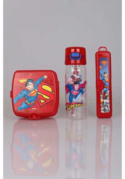 Lisanslı Superman Yemek Seti Beslenme Kabı,diş Fırçası Kutusu Ve Trıtan Matara 3'lüsü Altın