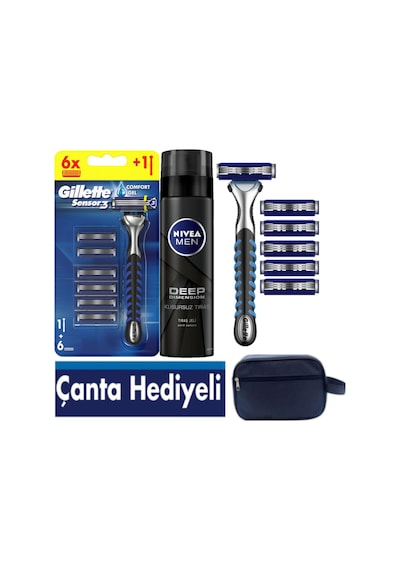 Sensor3 Erkek Tıraş Seti 6 Bıçak + 200 Ml Tıraş Jeli + Çanta Hediyeli