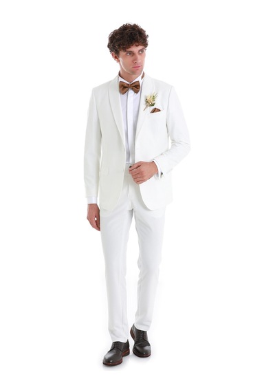 Hatemoğlu Beyaz Slim Fit Düz Çıkma Şal Yaka Smokin Damatlık 33122124c002 001 Beyaz