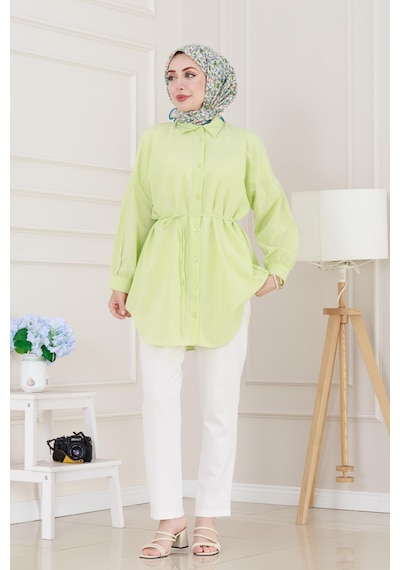 Sevitli Önü Ekli Bol Kalıp Tunik-sarı-5205 Sarı