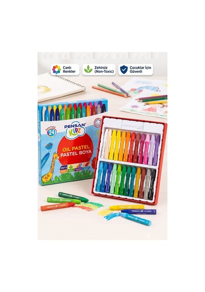 Pastel Boya 24 Renk 1 Paket Pensan Pastel Boya 24 Lü Karton Kutulu Parlak Canlı Ve Örtücü Renkler Çok Renkli