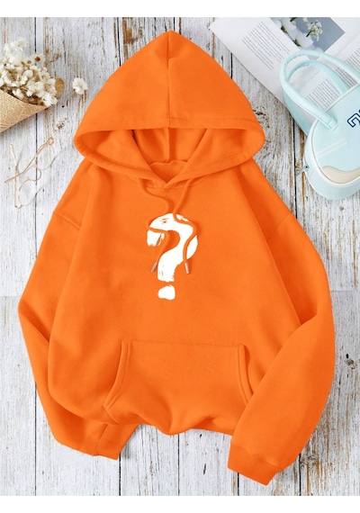 Startmore Turuncu Unisex Kadın/erkek Soru Renkli Özel Baskılı Pamuklu Oversize Kapüşonlu