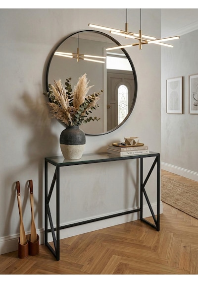 Lumina Modern Antre Dresuarı - 4mm Temperli Camlı Metal Konsol - 100x30 Cm Siyah