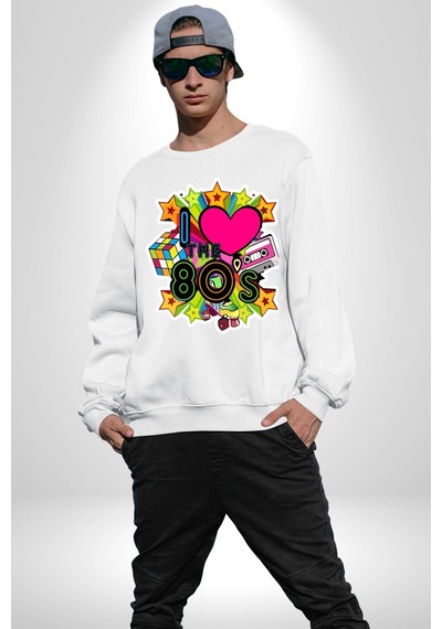 80leri Seviyorum Kaset Ve Özel Hediye Unisex Beyaz Sweatshirt Beyaz