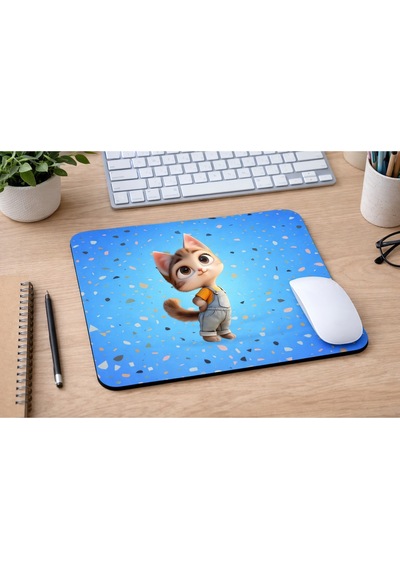 Sevimli Kedi Desenli Mousepad 21x17,5 Cm Kaymaz Tabanlı Düz Mouse Pad Ofis, Okul & Gaming