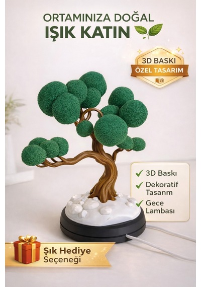3d Baskı Dekoratif Bonsai Ağaç Gece Lambası Modern Masaüstü Dekor Yeşil