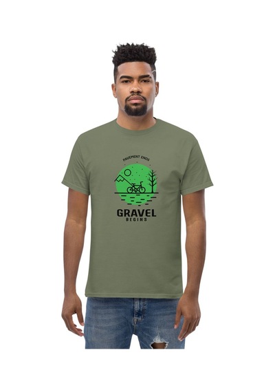 Wildstyle Gravel Begins Dağ Bisikleti Doğa Yol Macera Baskılı Unisex Bisiklet Yaka Pamuklu Tişört Haki