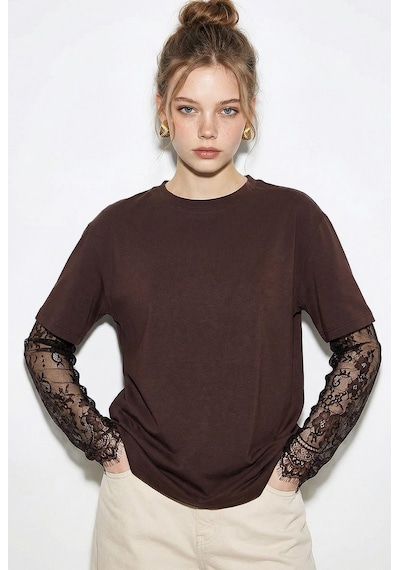 Shade Kadın Bisiklet Yaka Dantel Kollu Oversize Pamuklu T-shirt 1049 60286075 - Acı Kahve Acı Kahverengi Shade Kadın Bisiklet Yaka Dantel Kollu Oversize Pamuklu T-shirt 1049 60286075 - Acı Kahve Acı Kahverengi