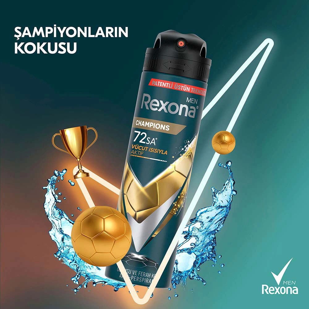 Rexona Men Erkek Sprey Deodorant Champions 72 Saat Kesintisiz Koruma 150 Ml X3