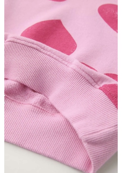 Kız Çocuk Kalp Desenli Pamuklu Sweatshirt Tayt Alt-üst Takım Pembe Renk Açık Pembe