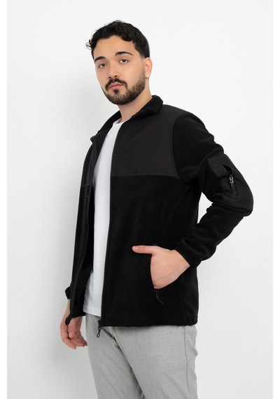 Dasüniforma Softshell Detay Polar Su İtici Standart Fit Ceket Rüzgar Geçirmez Tam Fermuar Kışlık Unisex Mont Siyah