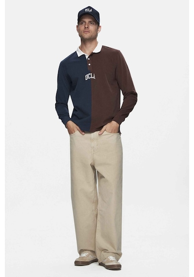 Ucla Clark Kahve Baskılı Polo Yaka Standard Fit Erkek Sweatshirt Kahve Kahverengi