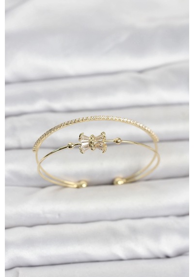 Pirinç Gold Renk Baget Zirkon Taşlı Objeli Kadın Bileklik Çok Renkli