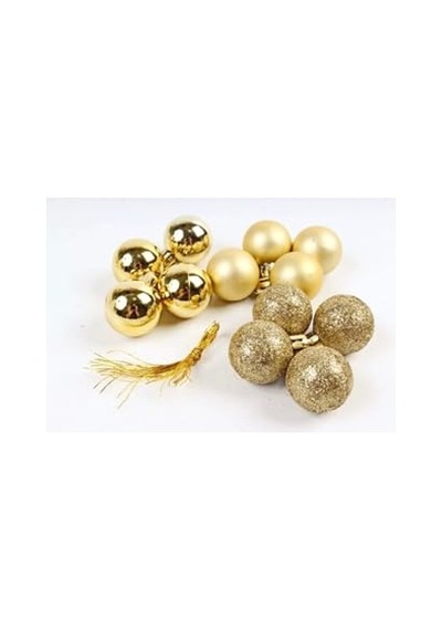 Yenigeldi 12'li Gold 4 Cm Yılbaşı Topu, Noel Topu,çam Ağacı Topu, Süs Topu, Gold