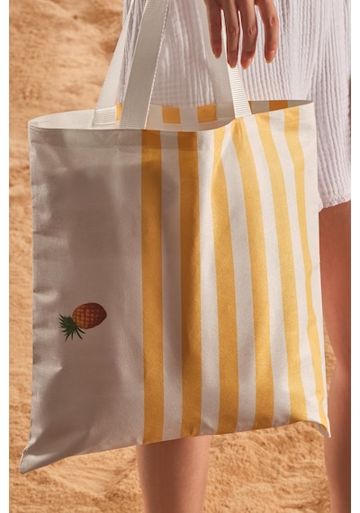 Ananas Desen Baskılı Plaj Çantası Sarı