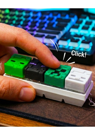 Flay3d Minecraft Temalı 4'lü Klavye Tuşu Creeper İskelet Zombi Ve Enderman 3d Baskı Anahtarlık Beyaz