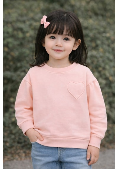 Kız Çocuk Kalp Detaylı Uzun Kollu Sweatshirt 2 7 Yaş Mor