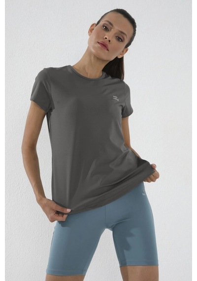 Tommy Life Koyu Gri Basic Kısa Kol Standart Kalıp O Yaka Kadın T-shirt - 97144 Haki