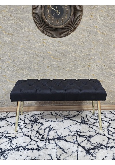 Zafir Gold Kaplama Sivriltme Ayaklı 90 Cm Puf Bench - Puf - Bench - Kasalı Oturak - Oturak - Yatak Ucu Puf Siyah