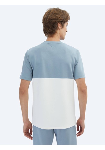 Mavi Düz Bisiklet Yaka T-shirt Mavi