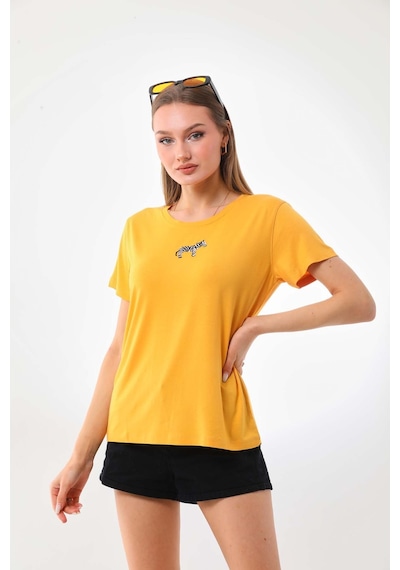 Sistas Kadın Zebra Desenli Kısa Kol Bluz 23118 Sarı