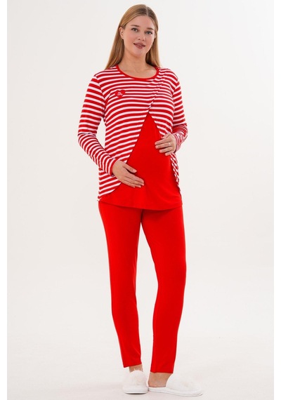 Mecit Pijama Mecit 6303 Kırmızı Likralı Spor Hamile Lohusa Pijama Takımı