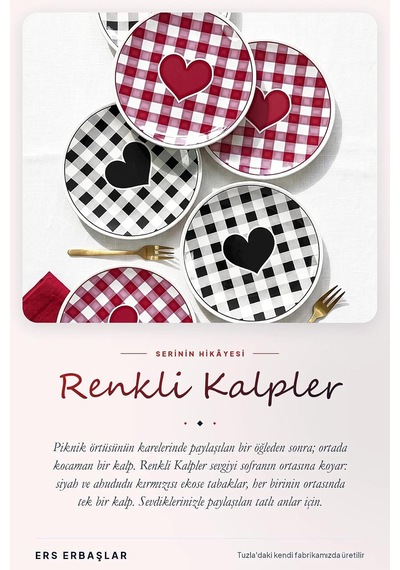 Renkli Kalpler 6'lı Pasta Tabağı Seti 20 Cm Çok Renkli