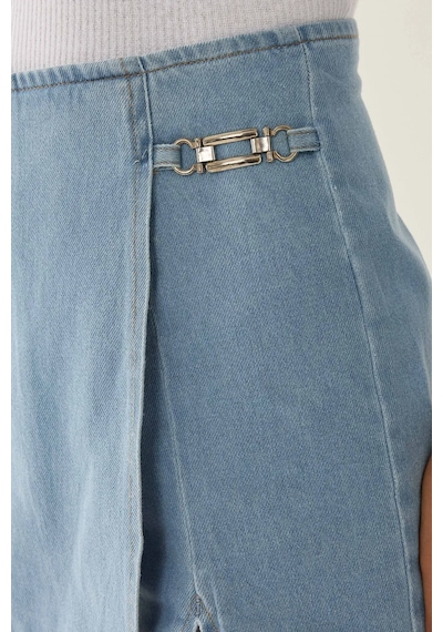 Hiccup Yüksek Bel Denim Şort Etek Mavi
