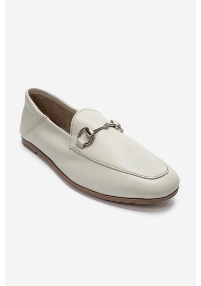 Luvi Shoes F03 Krem Cilt Hakiki Deri Kadın Loafer Ayakkabı