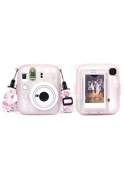 Instax Mini 13 Makine Uyumlu Pembe Simli Pleksi Kılıf