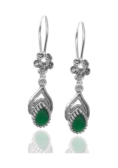 Zümrüt Taşlı Damla Model Bayan Telkari Gümüş Küpe N11.101330