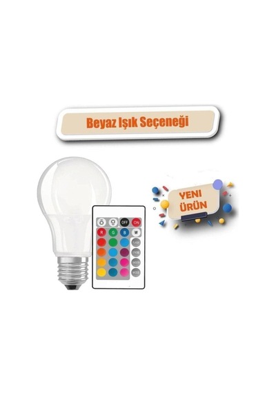 Uzaktan Kumandalı Rgb Led Ampul 9watt E27 Tasarruflu Dimmerli Led Lamba 16 Ton Diğer