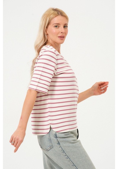 Kadın Çizgili Tişört Oversize T-shirt Çok Renkli