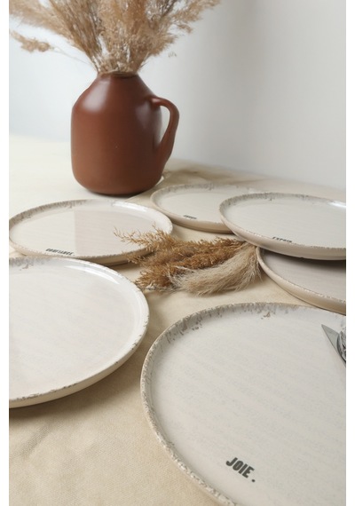 Keramika Deep Collection Mottolu Pasta Tabağı 22 Cm 6 Adet 22650-55 Krem