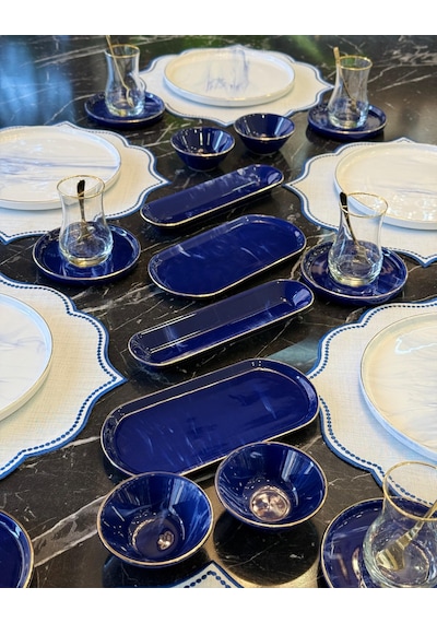 32 Parça İstanbul Blue Wind Kahvaltı Takımı Gold-4568 Çok Renkli