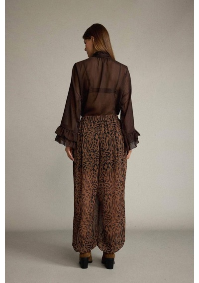 Defacto Relax Fit Normal Bel Leopar Desenli Şifon Pantolon G5653ax25wnbn306 Kahve-bn306
