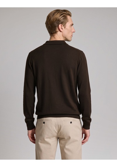 Pierre Cardin Koyu Kahverengi Slim Fit Fermuarlı Polo Yaka Basic Triko Kazak 50333917-vr084