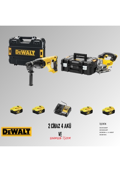 Dewalt DCH133NT + DCS334NT 4 Adet 5 Amper Akü + Şarj Aleti Set