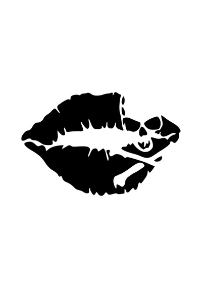 Dudak İçinde Kuru Kafa Oto Sticker Siyah 30 18 Cm