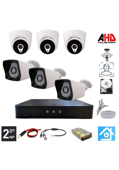Arna 3 İç 3 Dış Kameralı 2 Mp 3.6 Mm 1 Tb Hdd Dahil Güvenlik Seti