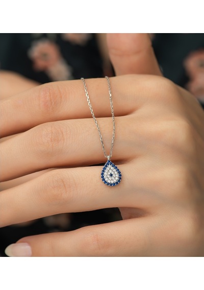 925 Ayar Gümüş Minik Damla Nazar Kolye Kadın Gümüş Kolye