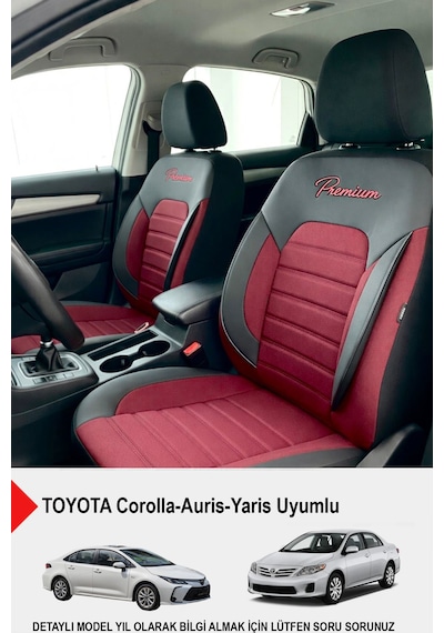 Premium Serisi Lüks Keten Oto Koltuk Kılıfı Toyota Corolla-auris-yaris Uyumlu Bordo