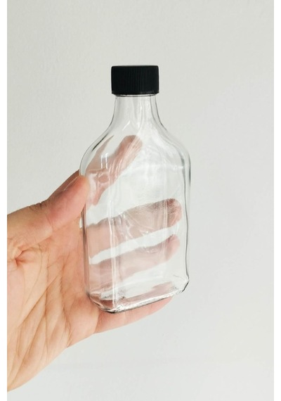 200 Cc Kapaklı Cold Brew Şişesi 200 Ml Yassı Soğuk Kahve Cam Şişe 6 Adet Siyah Plastik