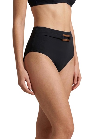 Donlaritta Büyük Beden Yüksek Bel Toparlayıcı Ahşap Aksesuarlı Bikini Altı 42-44-46-48-50- 52 Beden Siyah