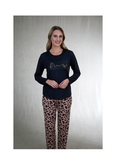 Estiva Kadın Kaplan Alt Desenli Soft Uzun Kollu Pijama Takımı Çok renkli