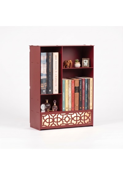 Işıklı Metal Masa Düzenleyici Masaüstü Kitaplık Minimalist Kitap Tutucu Kırmıızı