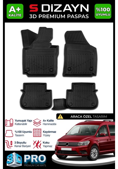 Vw Caddy 3d Pro Havuzlu Paspas 2015-2020 A+ Kalite 3ds-sdz156